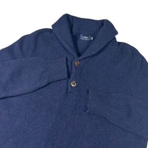 J Crew Navy Blue Shawl‎ Collar Button Neck 100 Lambs Wool Sweater Mens XL